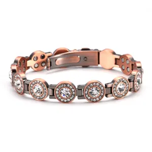 Chic copper magnetic rhinestone bracelet with secure clasp for stylish couples fashion wear.
