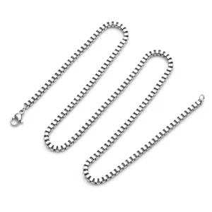 Stainless steel box chain necklace detail view, simple fashion DIY jewelry making accessory parts.