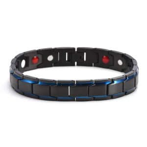 Stainless steel magnetic bracelet with sleek dual-bevel links and health elements for men.