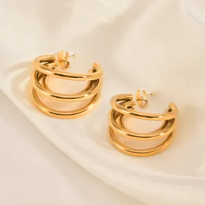 Elegant 18K gold plated multi-layer hoop earrings for women minimalist chic fashion jewelry