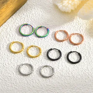 Stainless steel huggie hoop earrings set, multi-color unisex minimalist jewelry items.