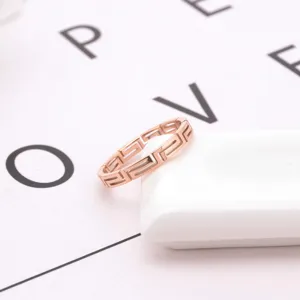 Fashion Titanium Steel Greek Key Hollow Open Rings For Women Elegant Rose Gold Plated Geometric Totem Finger Ring Jewelry Gift
