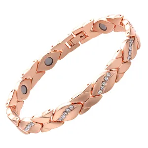 Rose gold magnetic rhinestone leaf bracelet niche luxury adjustable copper bracelet