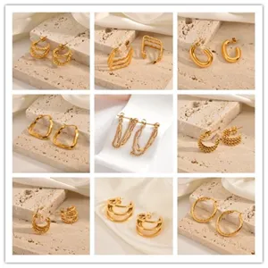 Minimalist Titanium Steel C Shaped Hoop Earrings For Women European Delicate Twist Wave Geometric Earrings Daily Commute Fine Jewelry Gift