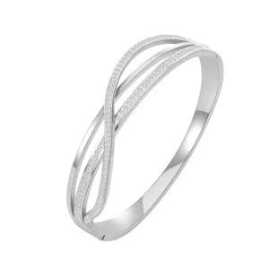 Elegant silver stainless steel multi strand crossover paved crystal luxury fashion bangle