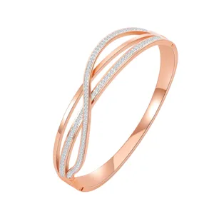 Elegant rose gold multi-strand crossover pave bangle bracelet for stylish daily wear.