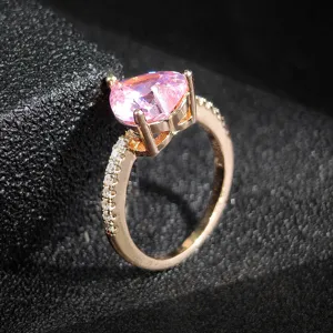 Bague de fiançailles cœur zircone rose en plaqué or rose pour femme bijoux élégants