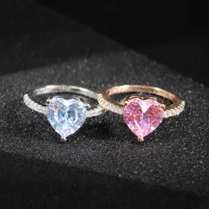 Bague de Fiançailles Romantique en Cuivre en Forme de Cœur avec Strass pour Femme Bague en Cœur Plaqué Or Rose Argent Cadeau de la Saint Valentin