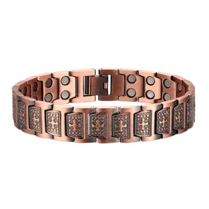 Men copper magnetic bracelet with vintage cross pattern and health elements detail display.