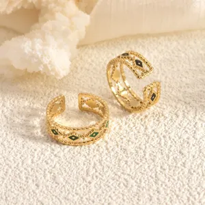 Gold-plated stainless steel twisted open ring featuring chic enamel inlay fashion jewelry.