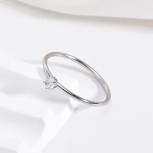 Minimalist stainless steel solitaire ring featuring sparkling cubic zirconia detail.