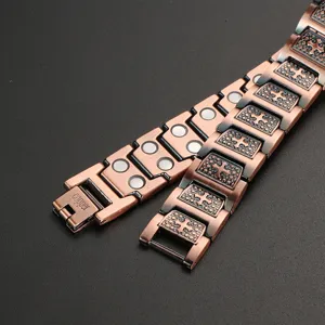 Men's Vintage Copper Magnetic Therapy Bracelet with Cross Pattern and Health Stones