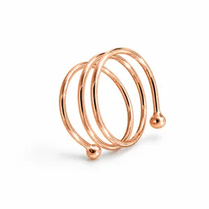 Bague spirale multitorsions en or rose avec extrémités à billes, bijou de couple tendance.