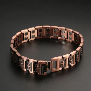Retro copper magnetic therapy bracelet with cross design, ideal detail view for men.