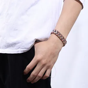 Men's retro magnetic copper link bracelet, stylish vintage wristband for daily commuting.