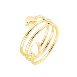 Bague enveloppante multicouche dorée avec cœurs mignons pour bijoux de mode femme