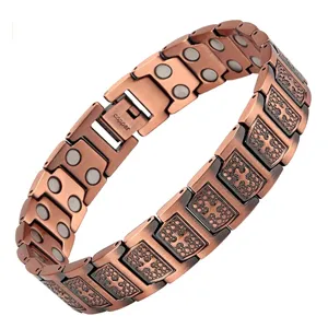 Vintage Pure Copper Magnetic Therapy Link Chain Bracelet For Men Antique Cross Pattern Bio Magnetic Energy Health Jewelry Gifts