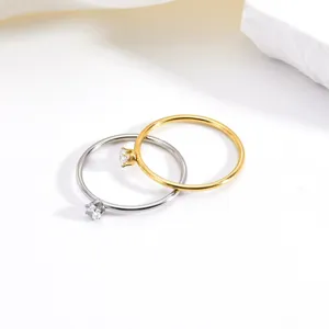 Minimalist Titanium Steel Solitaire Rhinestone Ring For Women Men Geometric Gold Silver Plated Single Stone Band Ring Ins Style Fashion Daily Jewelry Gift