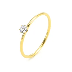 Minimalist gold stainless steel cubic zirconia ring, dainty stackable solitaire finger ring.