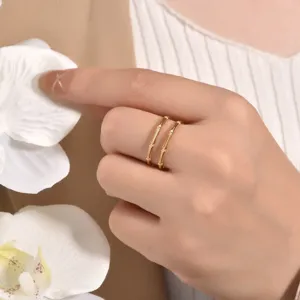 Stainless steel bamboo double ring minimalist 18k gold open adjustable fashion jewelry for women