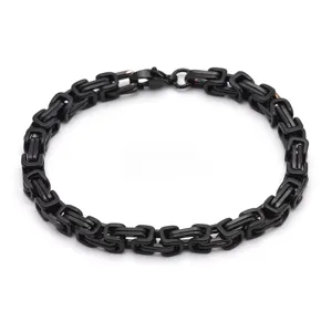 Black stainless steel Byzantine chain bracelet for men and women punk style cool jewelry item.