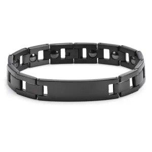 Close-up detail view of the stylish black stainless steel magnetic link bracelet.