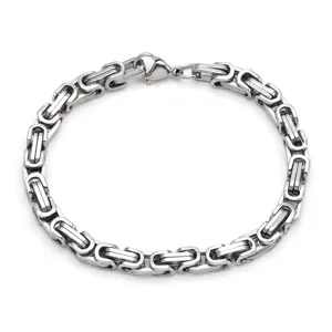 Stainless steel Byzantine chain bracelet for men and women, punk style silver metal link.