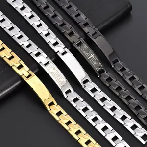 Men's Stainless Steel Cross Magnetic Health Bracelet Religious Engraved Scripture Chain Bracelet Fashion Jewelry