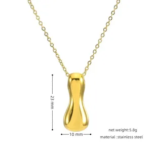 Detailed view of the golden stainless steel puffy bean pendant necklace, showing size and weight.