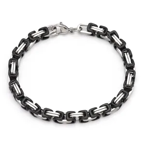 Stainless steel Byzantine chain bracelet, black and silver punk style unisex jewelry item.