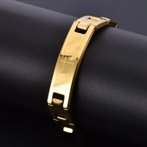 Men stainless steel gold cross bracelet religious ID biker wrist chain fashion jewelry