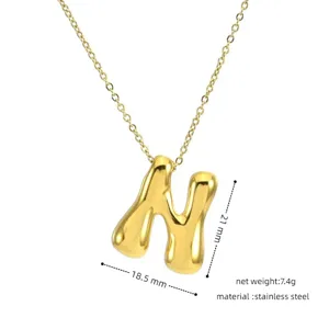 Gold puffy letter N pendant necklace stainless steel minimalist fashion jewelry accessory