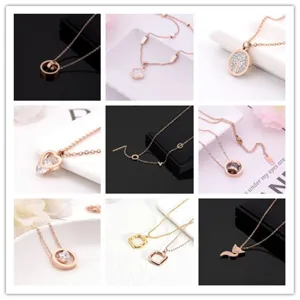 Luxus Titanstahl Strass Anhänger Halskette Für Damen Elegant Herz Klee Schwan Geometrische Choker Kette Schmuck Geschenk