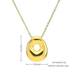 Gold stainless steel chunky irregular donut pendant necklace with detailed size specs.