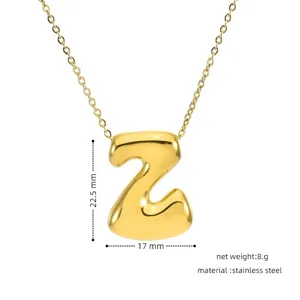 Gold puff letter Z pendant necklace, stainless steel dainty jewelry, stylish accessory for women.