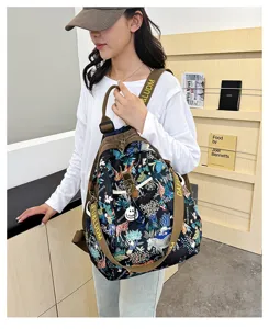 Stylish floral print women backpack with brown straps, casual travel daypack for ladies.