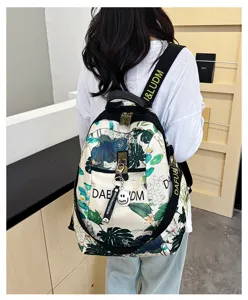 Women's oxford cloth casual backpack versatile floral travel school daypack daily use