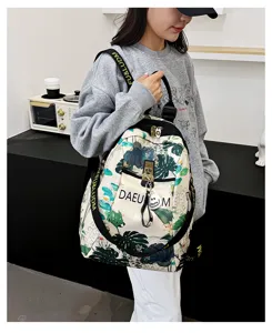 Women oxford cloth backpack stylish botanical print casual multi-functional travel daypack