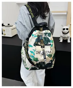 Casual oxford cloth women backpack with botanical print, lightweight travel daypack.