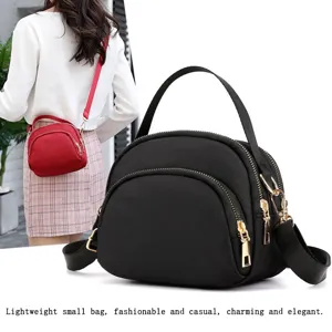 Women's nylon mini dome bag casual shoulder crossbody handbag lightweight commuter bag black