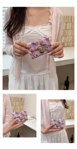 Cute printed PU leather card holder short wallet for women multi card slots mini coin purse