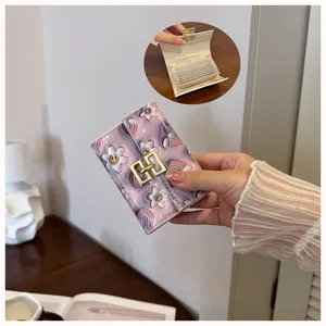 Detailed view of cute floral PU leather card holder, folding wallet with multiple card slots.