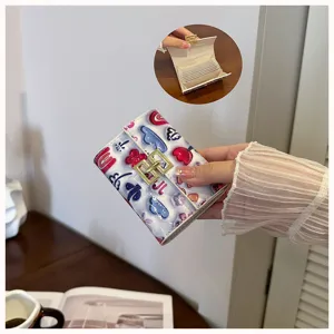 Cute printed PU leather card holder, short multi-card slot folding coin purse for women.
