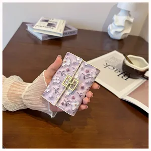 Cute floral PU leather card holder short trifold wallet for women multi card slots mini purse.