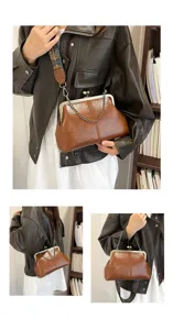 Retro kiss-lock schoudertas PU leer crossbody kettingtas dagelijkse kleine tas details