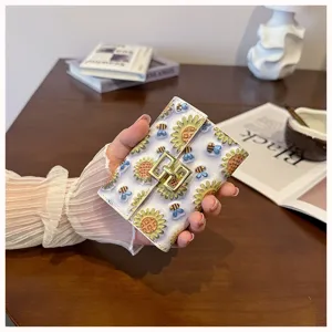 Cute printed PU leather card holder short multi-slot folding coin purse wallet for women