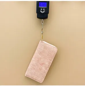 Cartera larga de mujer con cremallera rosa de piel PU tarjetero monedero elegante