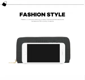 Black quilted long zipper wallet with multiple card slots and large capacity for daily use.