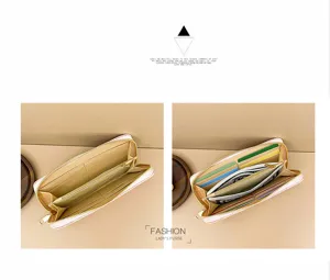Monedero largo de mujer con cremallera gran capacidad ranuras para tarjetas diseño elegante