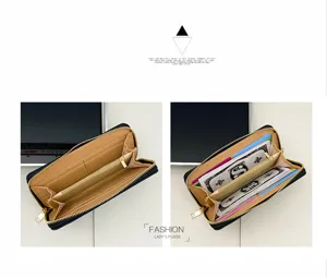 Classic black long zipper wallet with multiple card slots and spacious compartments for daily use.